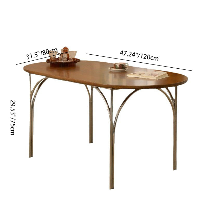 Table à manger elliptique vintage traditionnelle en bois de frêne de pin et acier inoxydable pour 4 places 