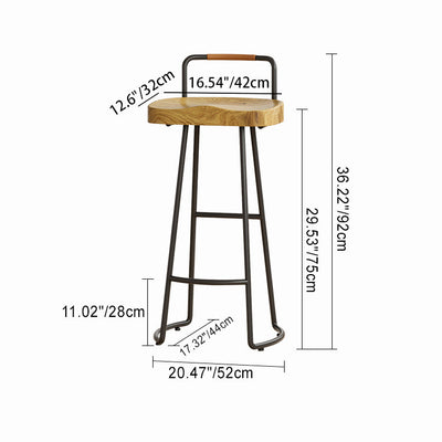 Tabouret de bar carré moderne minimaliste en fer et bois avec dossier bas pour salle à manger 