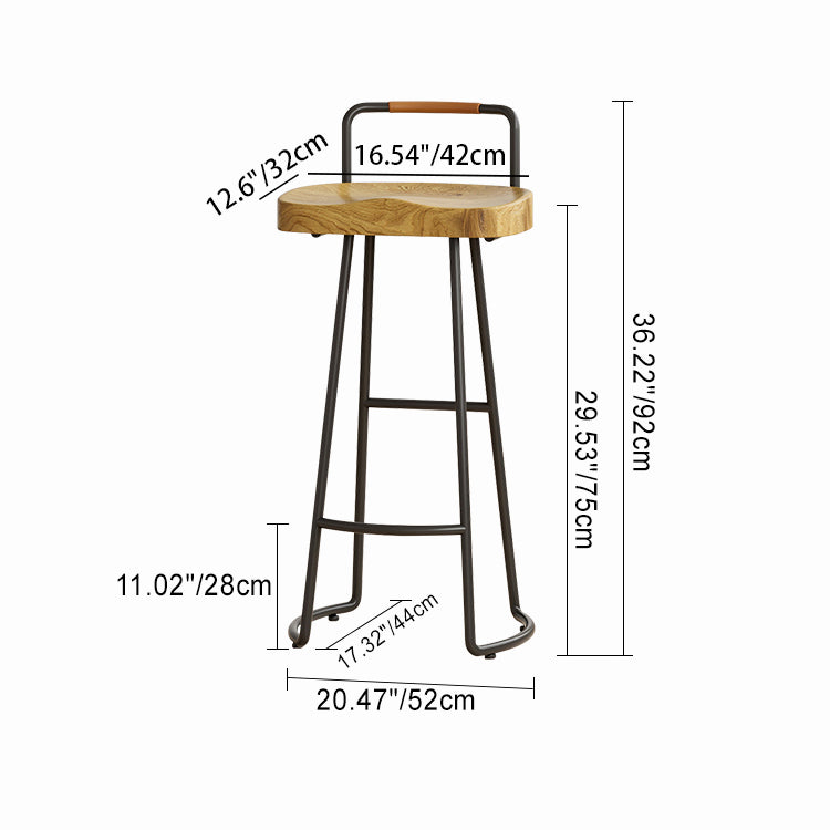 Tabouret de bar carré moderne minimaliste en fer et bois avec dossier bas pour salle à manger 