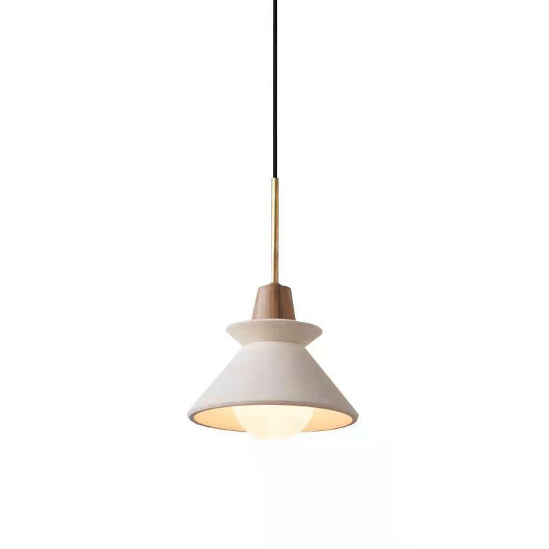 Zeitgenössische industrielle runde Kegel Hardware Glas Zement Holz 1-Licht Pendelleuchte für Wohnzimmer 