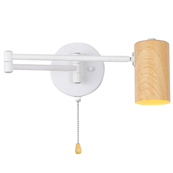 Applique murale 1 lumière en fer, plastique et grain de bois scandinave contemporain pour chambre à coucher 