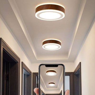 Moderne minimalistische runde quadratische Holzmaserung Hardware Acryl LED Unterputz Deckenleuchte für Wohnzimmer 