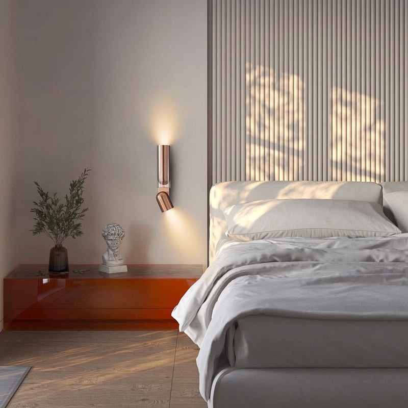 Moderne minimalistische drehbare Zylinder Metall Glas 2-Licht Wandleuchte Lampe für Schlafzimmer 
