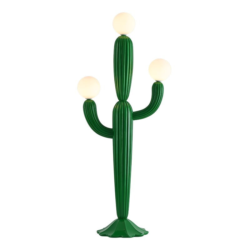 Lampe de sol contemporaine en résine de cactus créatif avec 3 lumières en verre pour salon 