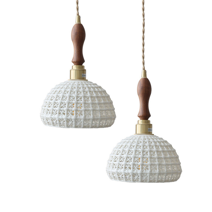 Contemporary Retro Ceramic Brass Copper-Plated Basket Shade 1-Light Pendant Light For Living Room &amp; Bedroom