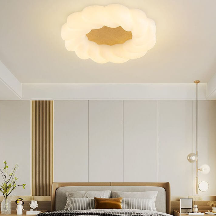 Contemporary Creative Petals Hardware PE Wood Grain LED Flush Mount Ceiling Light for Bedroom