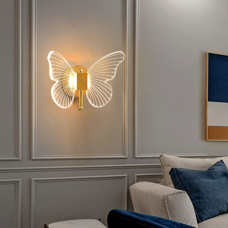Lámpara de pared LED de hierro acrílico en forma de mariposa creativa contemporánea para dormitorio 