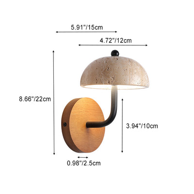 Traditionelle japanische halbrunde beige Travertin Holz LED Wandleuchte Lampe für Schlafzimmer 