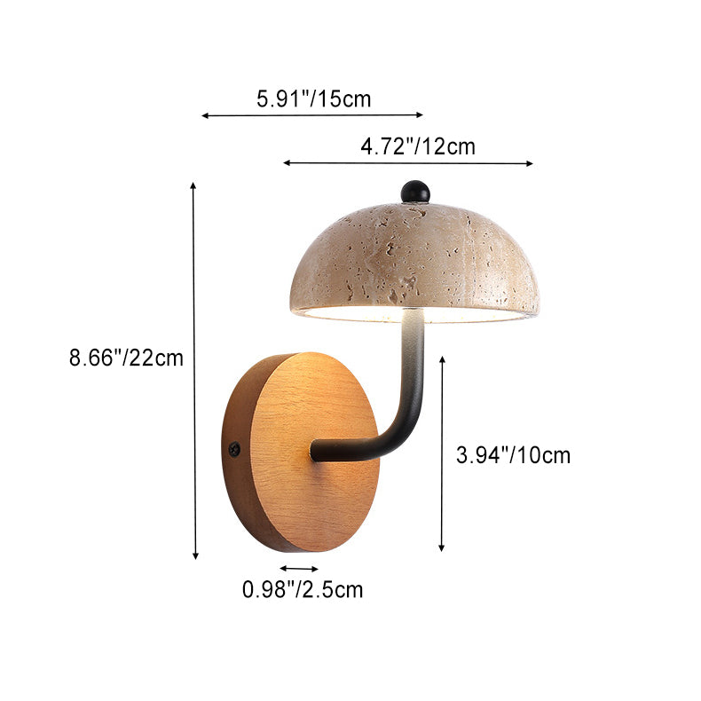 Traditionelle japanische halbrunde beige Travertin Holz LED Wandleuchte Lampe für Schlafzimmer 