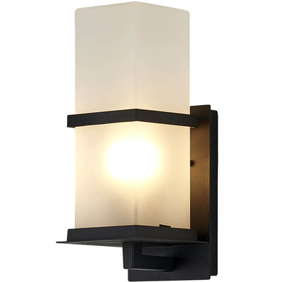 Applique murale 1 lumière avec abat-jour en verre dépoli étanche pour extérieur industriel 