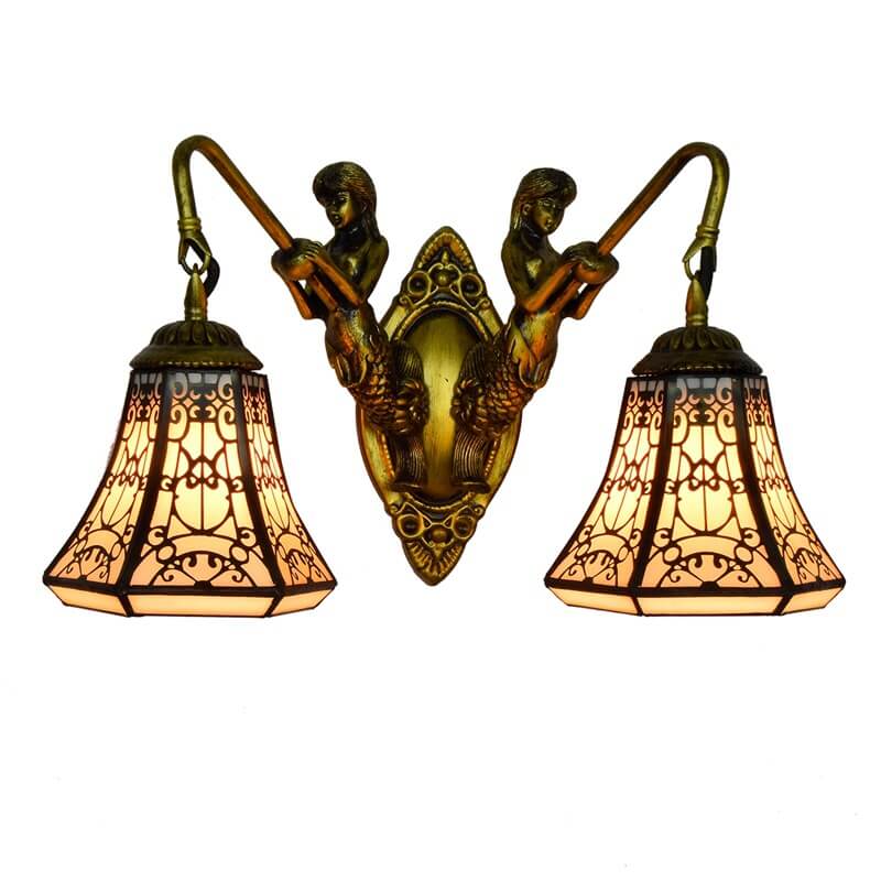 Tiffany Arabesque Mermaid Lamp Arm Stained Glass 2-Light Wall Sconce Lamp