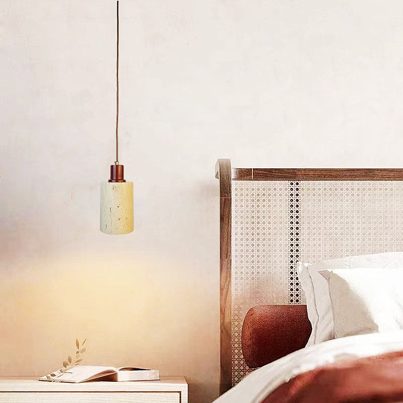 Lámpara colgante de 1 luz de travertino amarillo cilíndrico tradicional japonés para dormitorio 