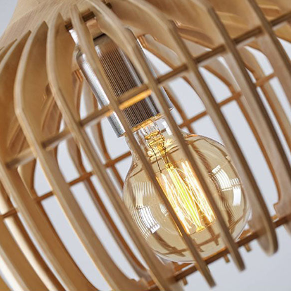 Lámpara colgante de 1 luz de jaula de madera maciza vintage japonesa 