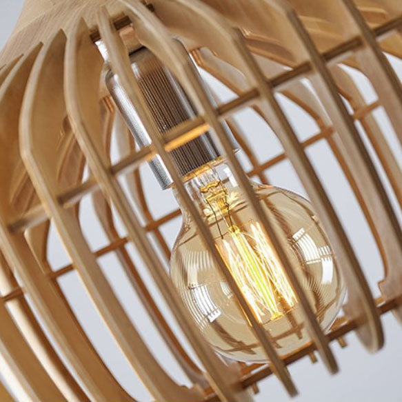 Japanese Vintage Solid Wood Cage 1-Light Pendant Light