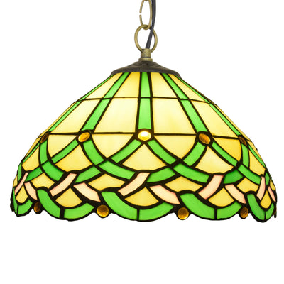 Vintage Tiffany Green Line Gems Cone 1-Light Pendant Light