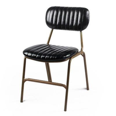 Chaise de salle à manger contemporaine en cuir industriel avec dossier et repose-pieds en fer carré à rayures elliptiques 