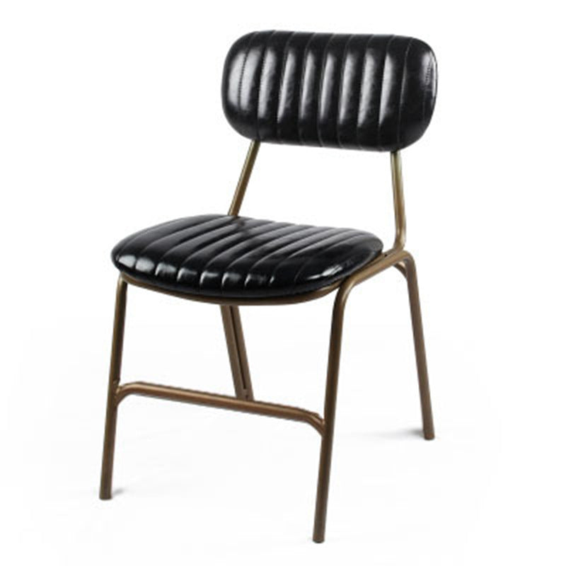 Chaise de salle à manger contemporaine en cuir industriel avec dossier et repose-pieds en fer carré à rayures elliptiques 