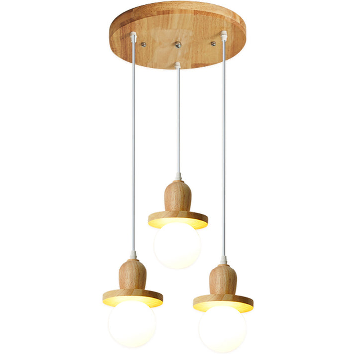 Lámpara de araña de isla de 1/3/5 luces con pantalla de vidrio de globo y marco lineal de madera tradicional japonesa para sala de estar 