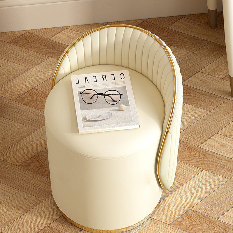 Taburete de tocador de hierro cilíndrico minimalista moderno con respaldo de cuero para dormitorio 