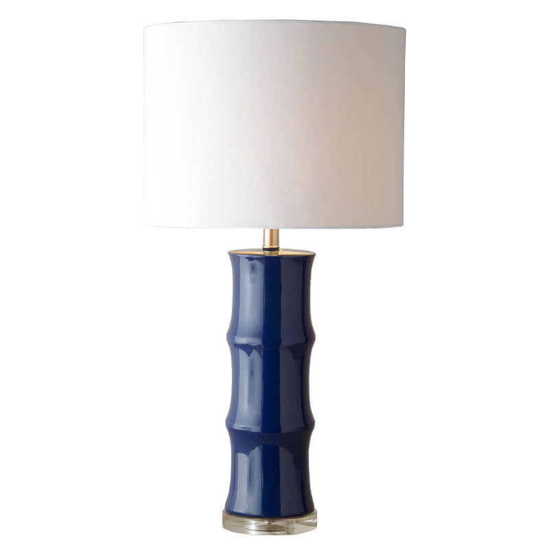 Lampe de table moderne en céramique vintage bleu et blanc avec abat-jour en lin, 1 lumière 