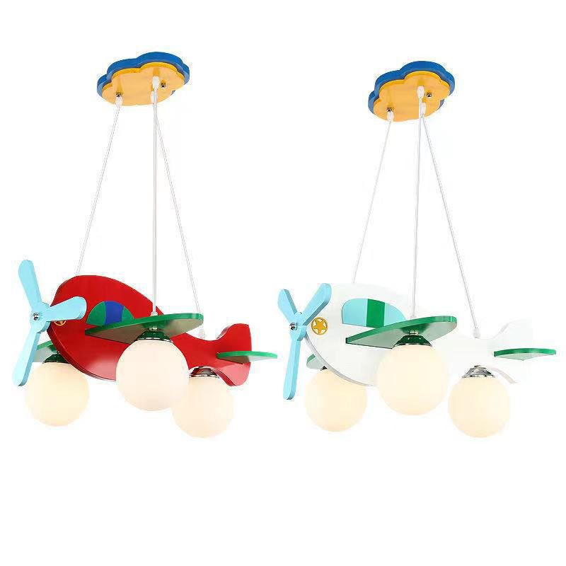 Lustre contemporain en bois créatif avec trois lumières en verre pour chambre 