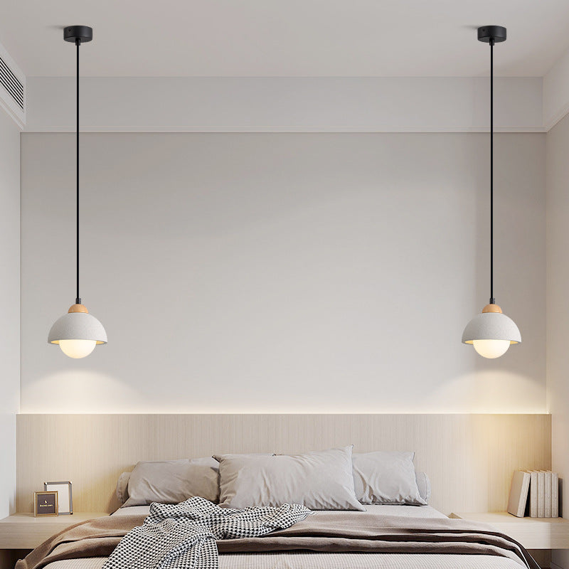 Contemporary Scandinavian Cement Dome Glass Shade 1-Light Pendant Light For Bedroom