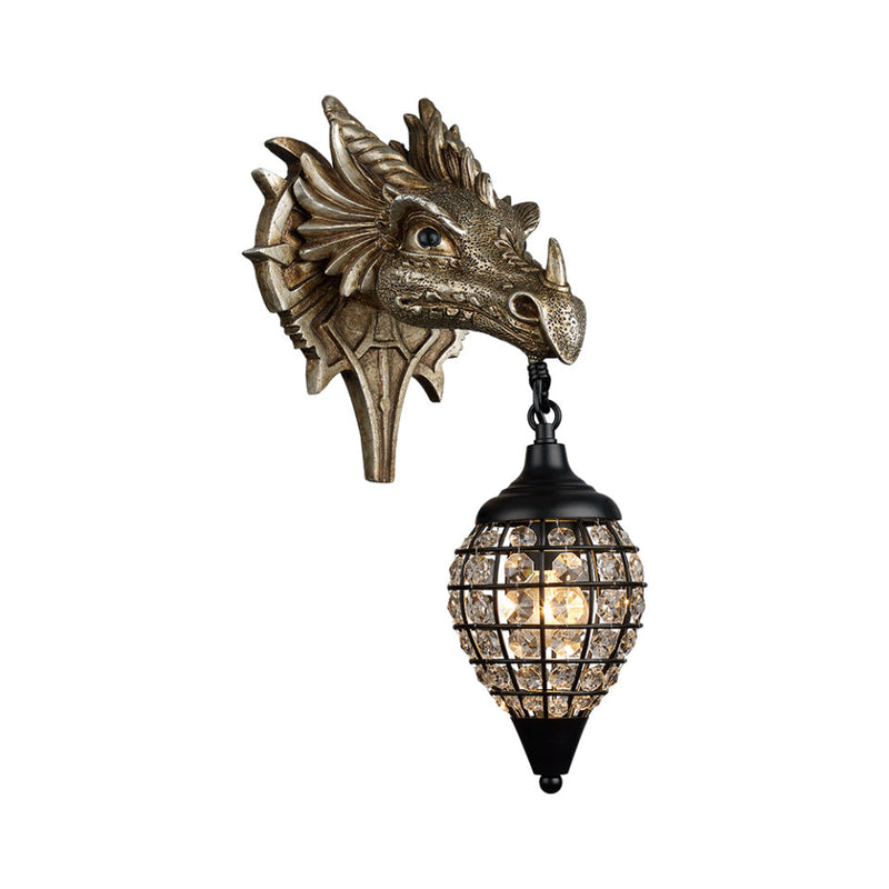 Lámpara de Aplique de Pared de 1 Luz de Resina de Hierro Cristal de Dragón Europeo Tradicional Para Sala de Estar 