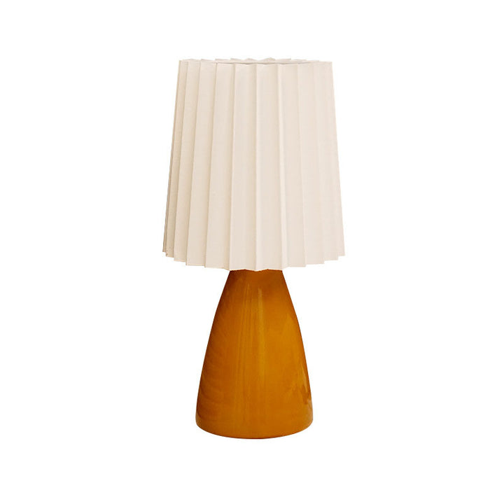 Contemporary Scandinavian Pleated Fabric Ceramics Base 1-Light Table Lamp For Bedroom