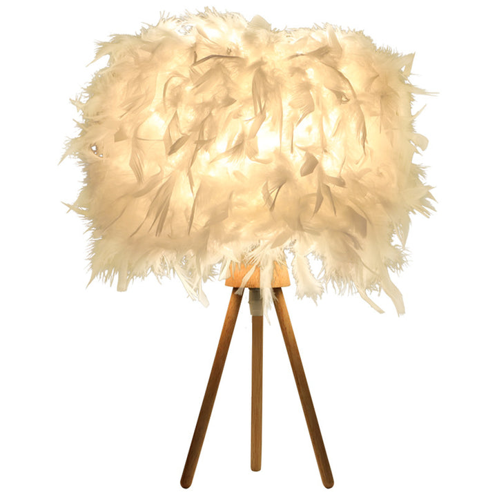 Lampe de table à 1 lumière avec base triangulaire en bois plume Art déco moderne pour chevet 