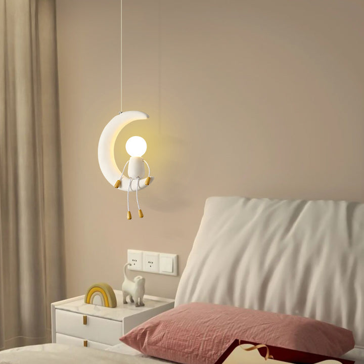 Suspension 1 Lumière pour Chevet en Résine de Fer et Verre avec Poupée Lune Contemporaine pour Enfants Nordiques 