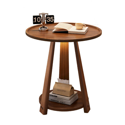 Table basse ronde en bois nordique contemporaine à 2 niveaux pour salon 