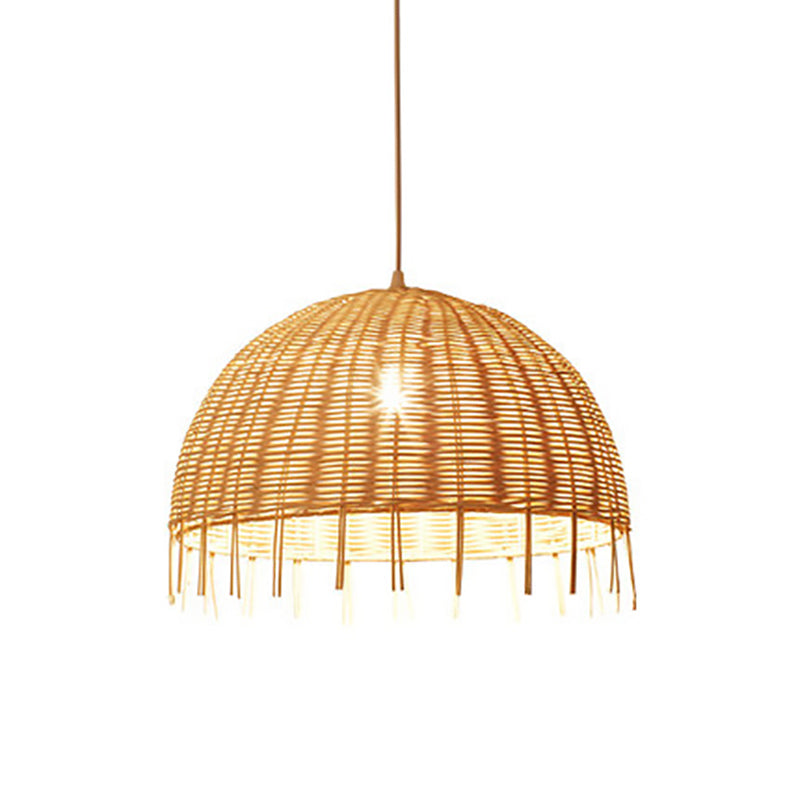 Traditional Vintage Rattan Half Ball Grass Rattan Bamboo 1-Light Pendant Light For Bedroom
