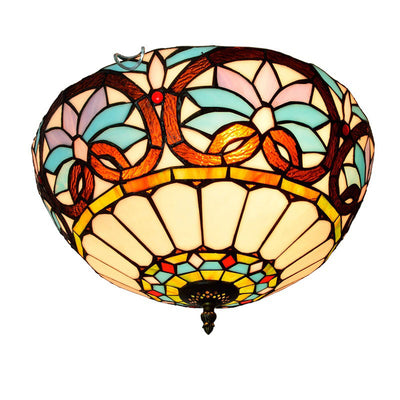 Tiffany Creative Stained Glass Semicircle 3-Light Flush Mount Ceiling Light