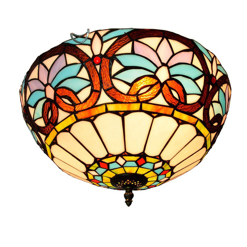 Tiffany Creative Stained Glass Semicircle 3-Light Flush Mount Ceiling Light