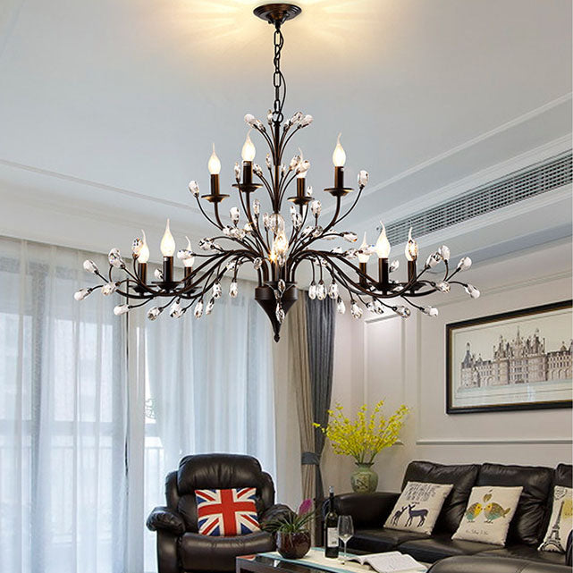 Vintage Rustic Black Iron Candelabra 3/6/9/12-Light Chandelier