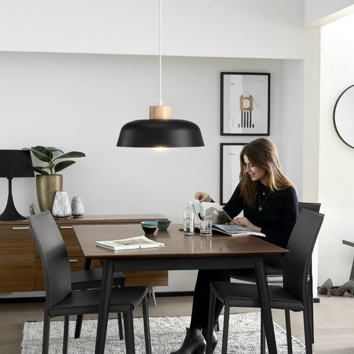 Modern Minimalist Round Aluminum Wood 1-Light Pendant Light For Dining Room