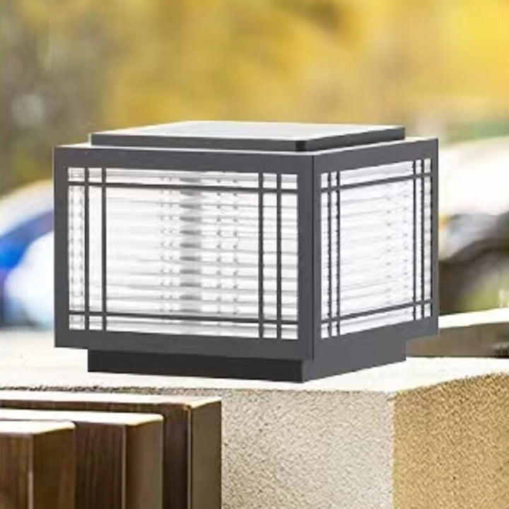 Luz de Poste de Cabeza de 1 Luz de Vidrio de Aluminio Cuadrado Chino Tradicional para Jardín 