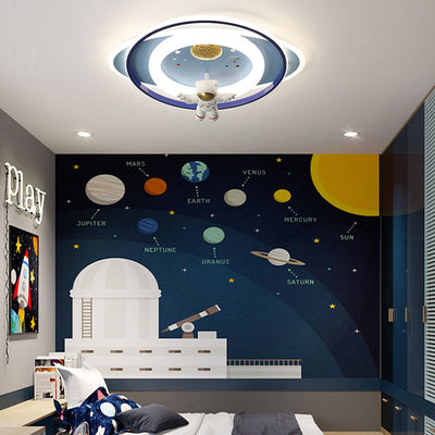 Modern Creative Kids Iron Cartoon Astronaut Rocket LED Flush Mount Ceiling Light