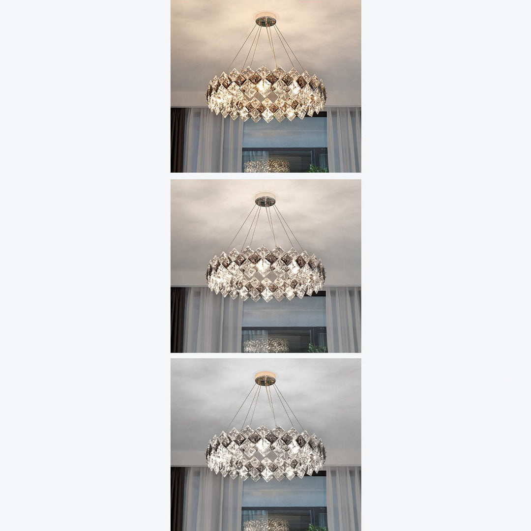 Modern Luxury Crystal Circle Plated Hardware 4/6/8/12/14 Light Chandelier For Living Room