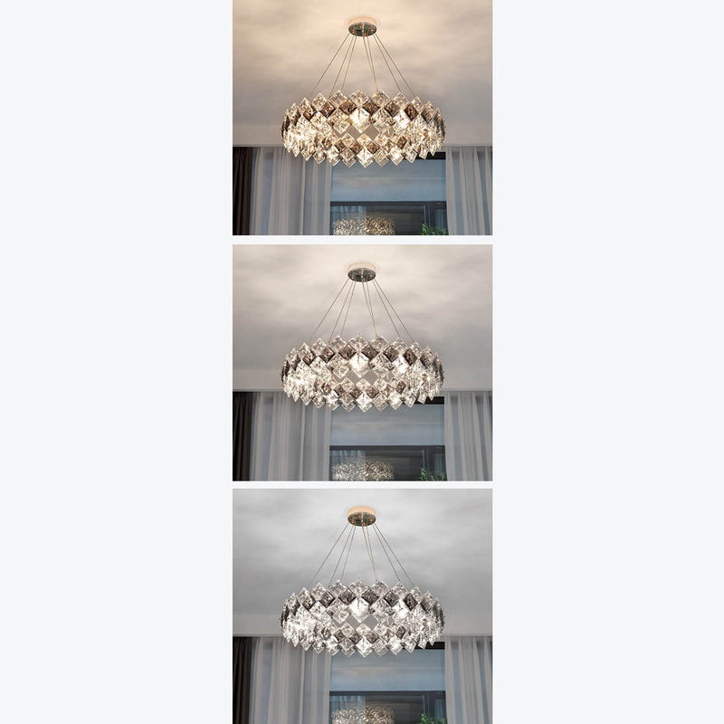 Lustre contemporain en cristal de luxe avec matériel plaqué en cercle de diamant 5/6/7/8/10/14 lumières pour salon 