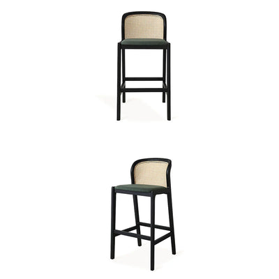 Traditioneller französischer Stoff-Holzrahmen-Barhocker mit Rückenlehne und Fußstütze für das Esszimmer 