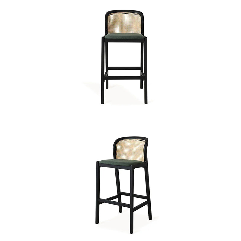 Traditioneller französischer Stoff-Holzrahmen-Barhocker mit Rückenlehne und Fußstütze für das Esszimmer 