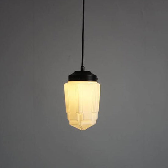 Traditional European White Hardware Glass Geometric Jar 1-Light Pendant Light For Living Room