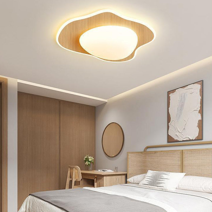 Moderne Einfachheit Pochiertes Ei Runde Holz Kunststoff LED Unterputz Deckenleuchte für Schlafzimmer 