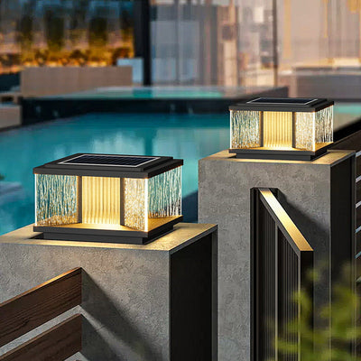 Luz de jardín solar impermeable de aluminio con vidrio cuadrado ondulado por el agua y LED de simplicidad moderna para poste 