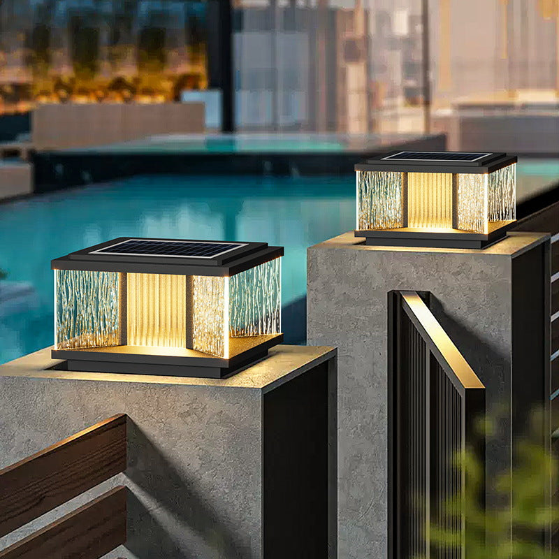 Luz de jardín solar impermeable de aluminio con vidrio cuadrado ondulado por el agua y LED de simplicidad moderna para poste 