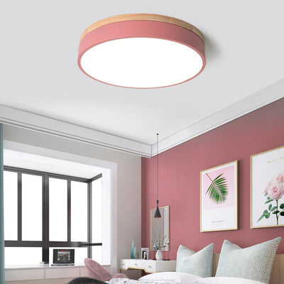 Modern Minimalist Macaron Round Iron Acrylic LED Flush Mount Ceiling Light For Bedroom