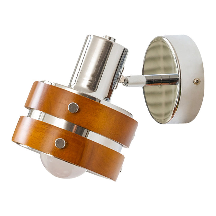 Lampe murale 1 lumière en fer et bois avec base cylindrique vintage traditionnelle pour chambre 