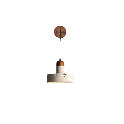Japanese Wabi-Sabi Solid Wood Cement Round 1-Light Wall Sconce Lamp
