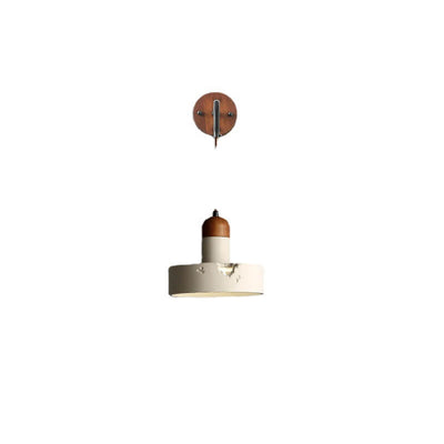Applique murale 1 lumière en bois massif japonais Wabi-Sabi et ciment rond 